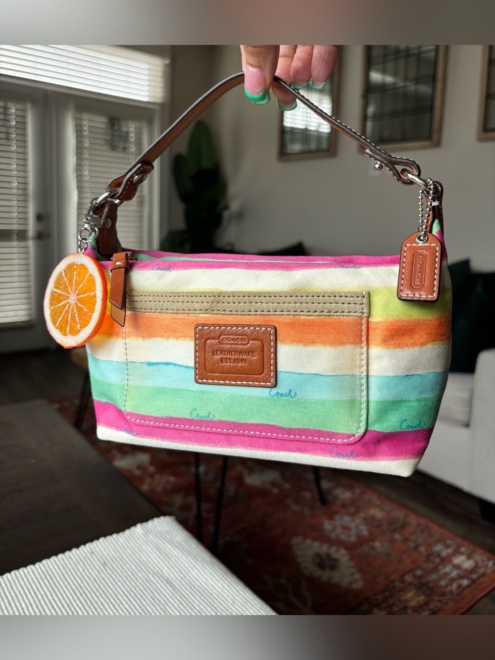 🍊💓💚Y2K COACH Striped Canvas Mini Pouchette💚💓🍊